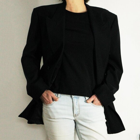 Vintage wool double breasted blazer, Dark navy blue jacket, Gianni Franco M L XL - Picture 7 of 8